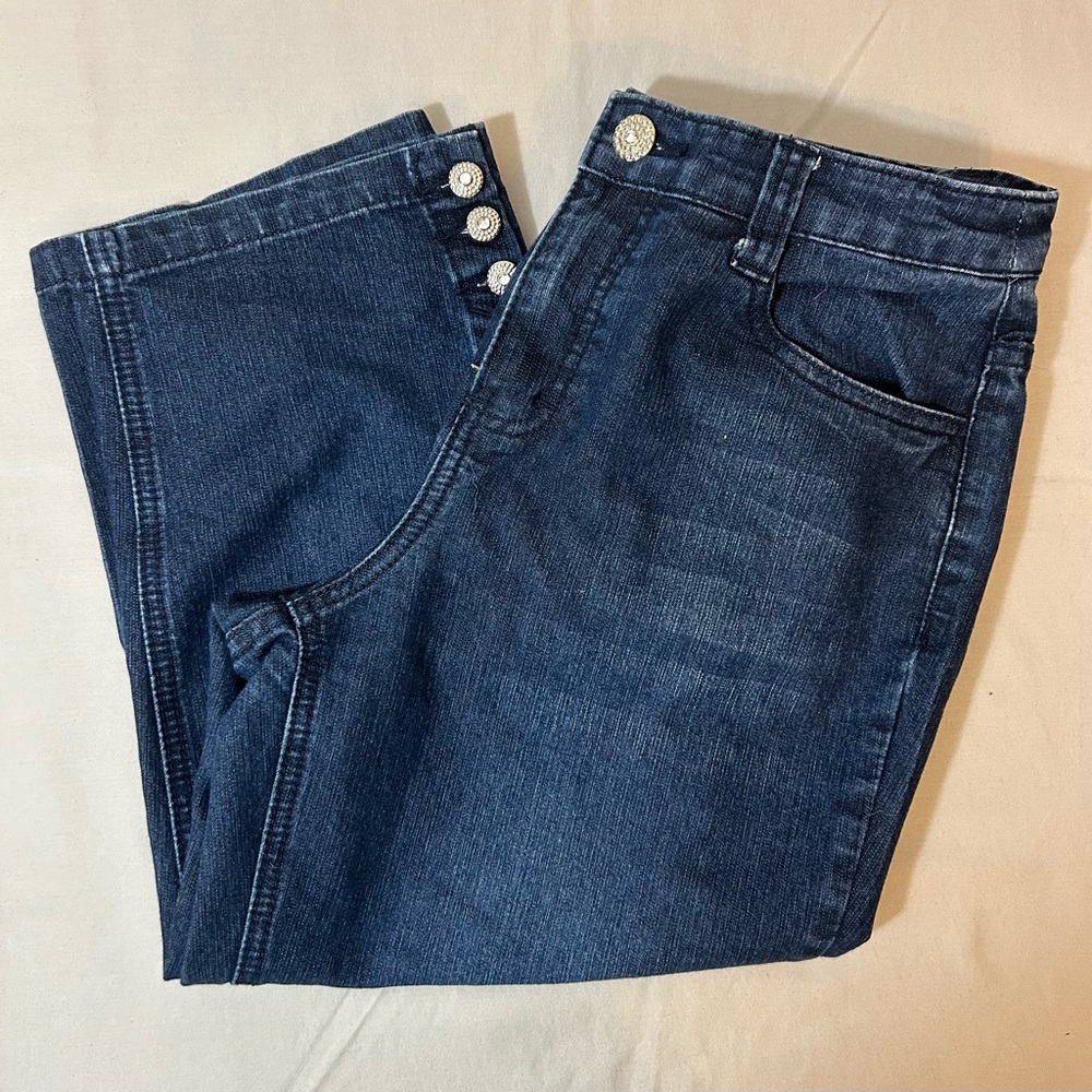 Women’s Christopher‎ & Banks Dark Blue Denim Capri Cropped Jeans Rhinestones